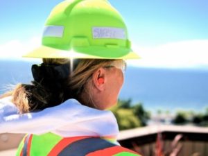 Women wearing a hard hat